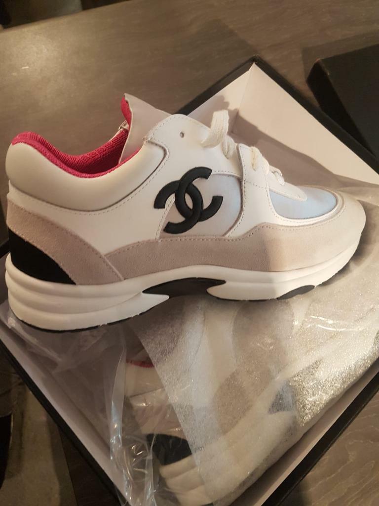 chanel sneakers white pink